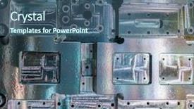  Presentation with metalworking cnc - Slide deck with steel metallic equipment in factory background and a ocean colored foreground