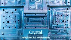  Presentation with metalworking cnc - PPT theme featuring steel metallic equipment in factory background and a ocean colored foreground