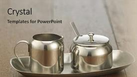  Presentation with stainless steel abstract - Beautiful PPT theme featuring steel milk and sugar container backdrop and a light gray colored foreground