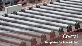  Presentation with steel mill - Beautiful presentation theme featuring steel mill - roller conveyor backdrop and a tawny brown colored foreground