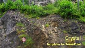  Presentation with rock wall - Presentation design with steel-net-for-protection-against background and a tawny brown colored foreground