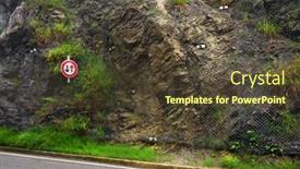 Presentation with rock wall - Slide set having steel-net-for-protection-against background and a tawny brown colored foreground