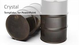  Presentation with fuel oil - PPT theme consisting of steel-oil-barrel-isolated background and a white colored foreground