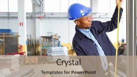  Presentation with tape - Beautiful PPT theme featuring steel pipe - portrait of a worker using backdrop and a coral colored foreground