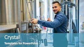  Presentation with working - Beautiful PPT theme featuring steel pipe - portrait of brewer working backdrop and a teal colored foreground