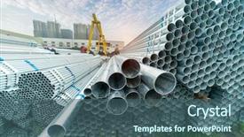  Presentation with pipes - Cool new slide set with steel pipes industry construction stacked backdrop and a ocean colored foreground