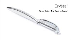 Presentation with steel - Colorful PPT theme enhanced with knife blade close up macro - steel potato peeler backdrop and a white colored foreground