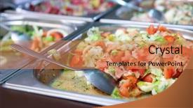  Presentation with food service - Audience pleasing presentation design consisting of steel self service trays filled with delicious food backdrop and a coral colored foreground