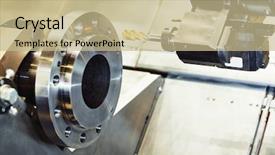  Presentation with cnc cutting machine - Presentation design with steel shaft - metal cutting process on cnc background and a mint green colored foreground