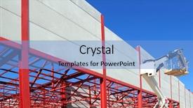  Presentation with steel building - PPT theme having industrial building construction steel structure background and a light gray colored foreground
