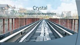  Presentation with railway - Audience pleasing slide deck consisting of steel theme - railway track near small village backdrop and a sky blue colored foreground