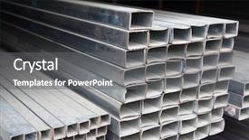  Presentation with steel pipe - Beautiful slide set featuring metal pipe stack on shelf backdrop and a gray colored foreground
