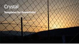  Presentation with city silhouette - Presentation design enhanced with steel wire mesh fence background and a coral colored foreground