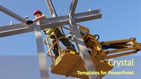  Presentation with cherry - Cool new PPT theme with steel worker on cherry-picker backdrop and a tawny brown colored foreground