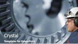  Presentation with steel industry - Beautiful PPT theme featuring steel workers - industry-worker with gear machinery backdrop and a  colored foreground