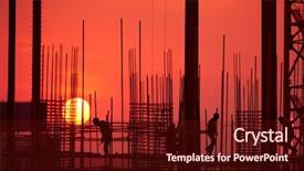  Presentation with construction site construction - Beautiful PPT theme featuring steel workers - silhouette of construction site backdrop and a tawny brown colored foreground