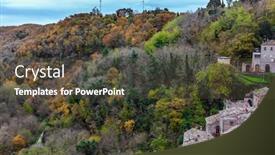  Presentation with tourism - Slides consisting of steep-mountain-slope-overgrown background and a tawny brown colored foreground