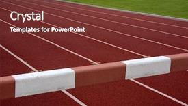  Presentation with running tracks - PPT theme featuring steeplechase barrier across red running background and a tawny brown colored foreground