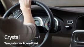  Presentation with self driving car - Cool new presentation theme with steering wheel - woman driving a car backdrop and a dark gray colored foreground