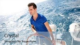  Presentation with sailing - Audience pleasing presentation consisting of steering wheel - young man sailing in caribbean backdrop and a light blue colored foreground