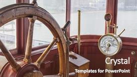  Presentation with ship engine - Beautiful PPT layouts featuring steering wheel and engine backdrop and a tawny brown colored foreground