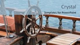  Presentation with yacht - Cool new slide set with steering-wheel-made-of-wood backdrop and a light blue colored foreground