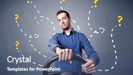  Presentation with wheel - Presentation design enhanced with steering wheel with question mark background and a ocean colored foreground