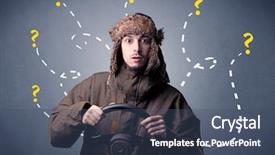  Presentation with black wedding holding hands - PPT theme with steering wheel with question mark background and a ocean colored foreground