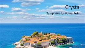  Presentation with hotel resort - Slides consisting of stefan small islet and resort background and a light blue colored foreground