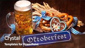  Presentation with beer - Presentation design enhanced with stein on wooden board oktoberfest background and a tawny brown colored foreground