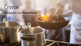  Presentation with tossing - PPT theme featuring steirs - chef tossing stir fry background and a soft green colored foreground