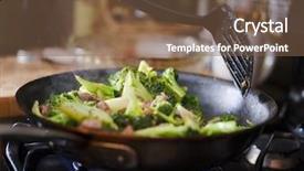  Presentation with beef - Presentation design having steirs - cooking beef and broccoli stir-fry background and a tawny brown colored foreground