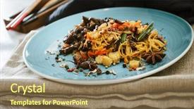  Presentation with noodles - PPT layouts consisting of steirs - sesame beef stir fry noodles background and a coral colored foreground