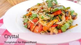  Presentation with peas - Presentation design featuring steirs - wok-plate of asian cuisine background and a lemonade colored foreground