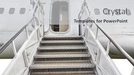  Presentation with small airplane - PPT theme having steirs-to-an-airplane-door background and a light gray colored foreground