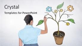  Presentation with digital pen - Beautiful presentation theme featuring stem career - digital composite of woman holding backdrop and a sky blue colored foreground