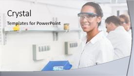  Presentation with lab safety - Slide deck enhanced with employment test - female lab technician with safety background and a light gray colored foreground