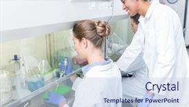  Presentation with research - Colorful presentation enhanced with stem career - group of scientists in research backdrop and a  colored foreground