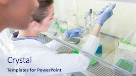  Presentation with research - Theme having group of scientists in research background and a sky blue colored foreground