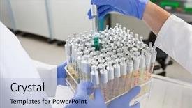  Presentation with lab test - Beautiful theme featuring scientist arrange samples for test backdrop and a  colored foreground