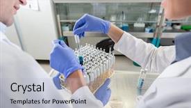  Presentation with lab test - Amazing presentation design having scientist arrange samples for test backdrop and a light blue colored foreground
