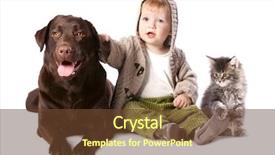  Presentation with pets - Cool new PPT theme with stem kids - happy kid with his pets backdrop and a tawny brown colored foreground