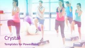  Presentation with exercise class - Presentation theme having step aerobics exercise against abstra background and a pink colored foreground