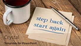  Presentation with tea cup - PPT theme having step-back-start-again-motivational background and a coral colored foreground