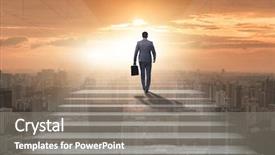  Presentation with career - Audience pleasing presentation design consisting of step challenge - businessman climbing up challenging career backdrop and a gray colored foreground