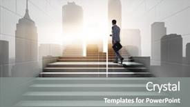  Presentation with career - Amazing PPT layouts having step challenge - businessman climbing up challenging career backdrop and a gray colored foreground