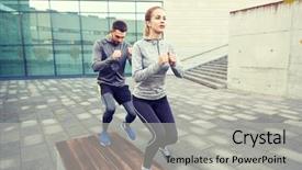  Presentation with exercise sport - Theme enhanced with step exercise on city street background and a light gray colored foreground