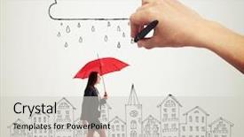  Presentation with sad woman walking - Presentation theme consisting of step forward - smiley woman with red umbrella background and a light gray colored foreground