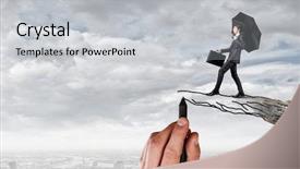  Presentation with gap - Theme with step forward - young businessman walking on edge background and a light gray colored foreground