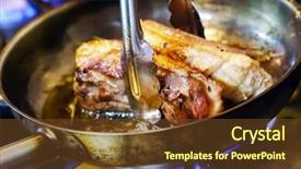  Presentation with fried foods - Slide set with step step instructions - fried duck background and a tawny brown colored foreground